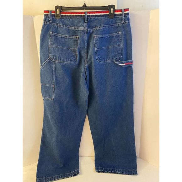 Y2K Tommy Hilfiger Flag Carpenter Jeans Denim size 16 unisex Wide Leg 90's - Picture 2 of 8